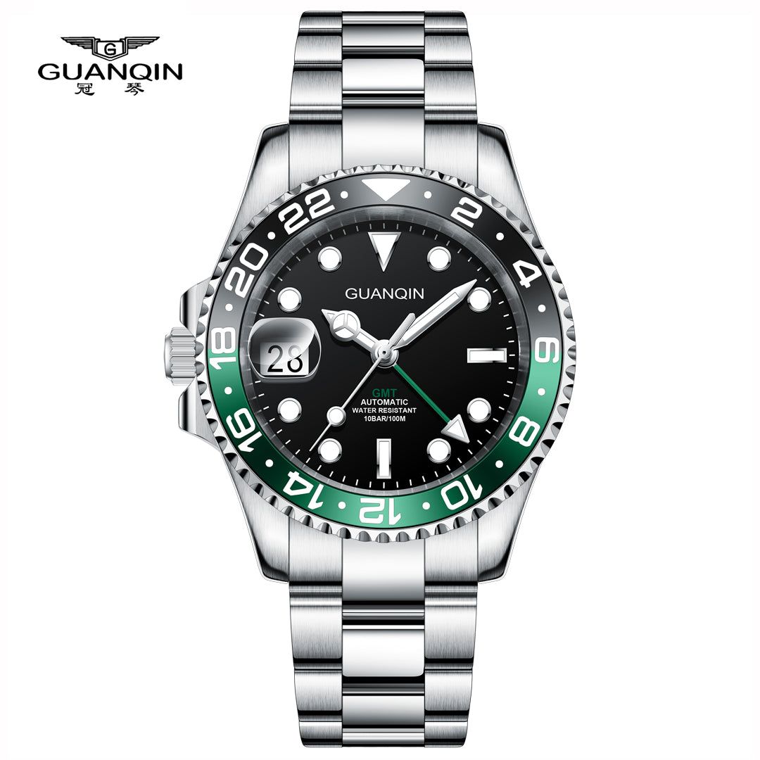 GUANQIN GJ 16408 New GMT Luxury Mechanical Watch men NH34A Sapphire Luminous Watches 100M Waterproof Ceramics Stainless steel Man watch