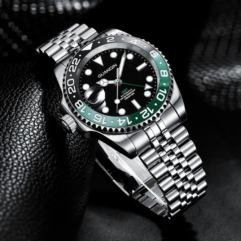 GUANQIN GJ 16408 New GMT Luxury Mechanical Watch men NH34A Sapphire Luminous Watches 100M Waterproof Ceramics Stainless steel Man watch