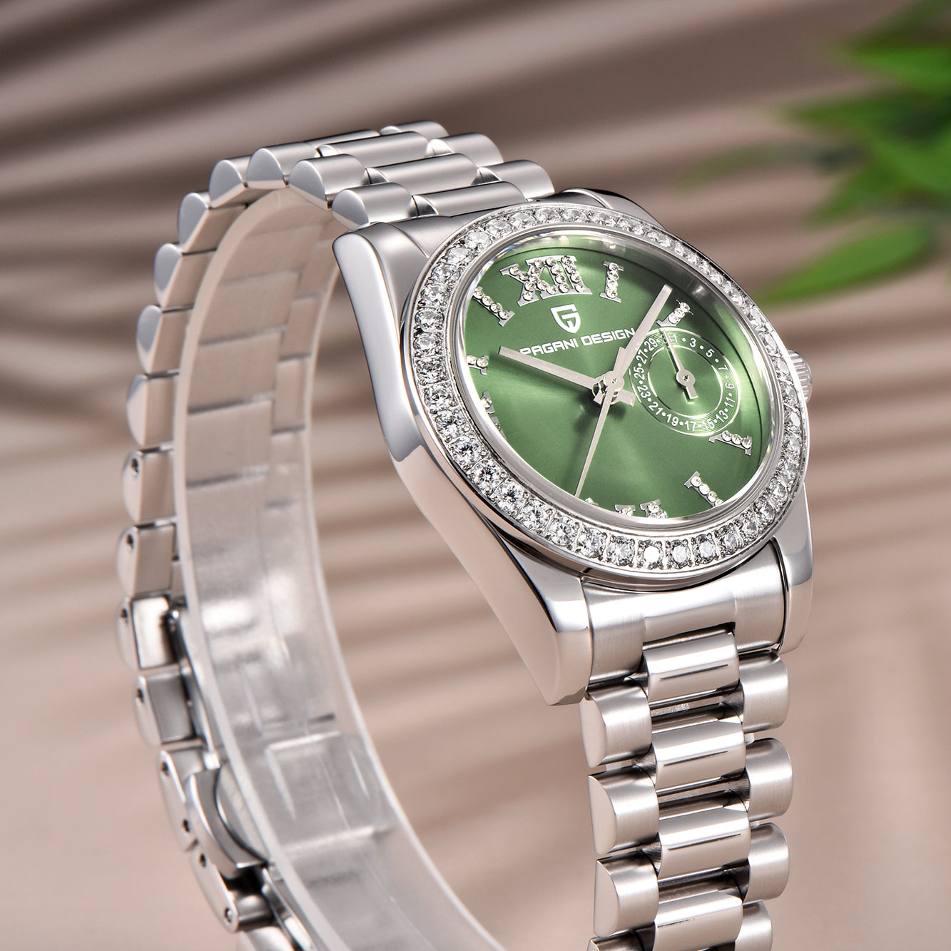PAGANI DESIGN PD1776 Women's Watches 32mm Luxury Stainless Steel Waterproof Wrist Watch for Women Diamond Bezel Sapphire Dial Glass