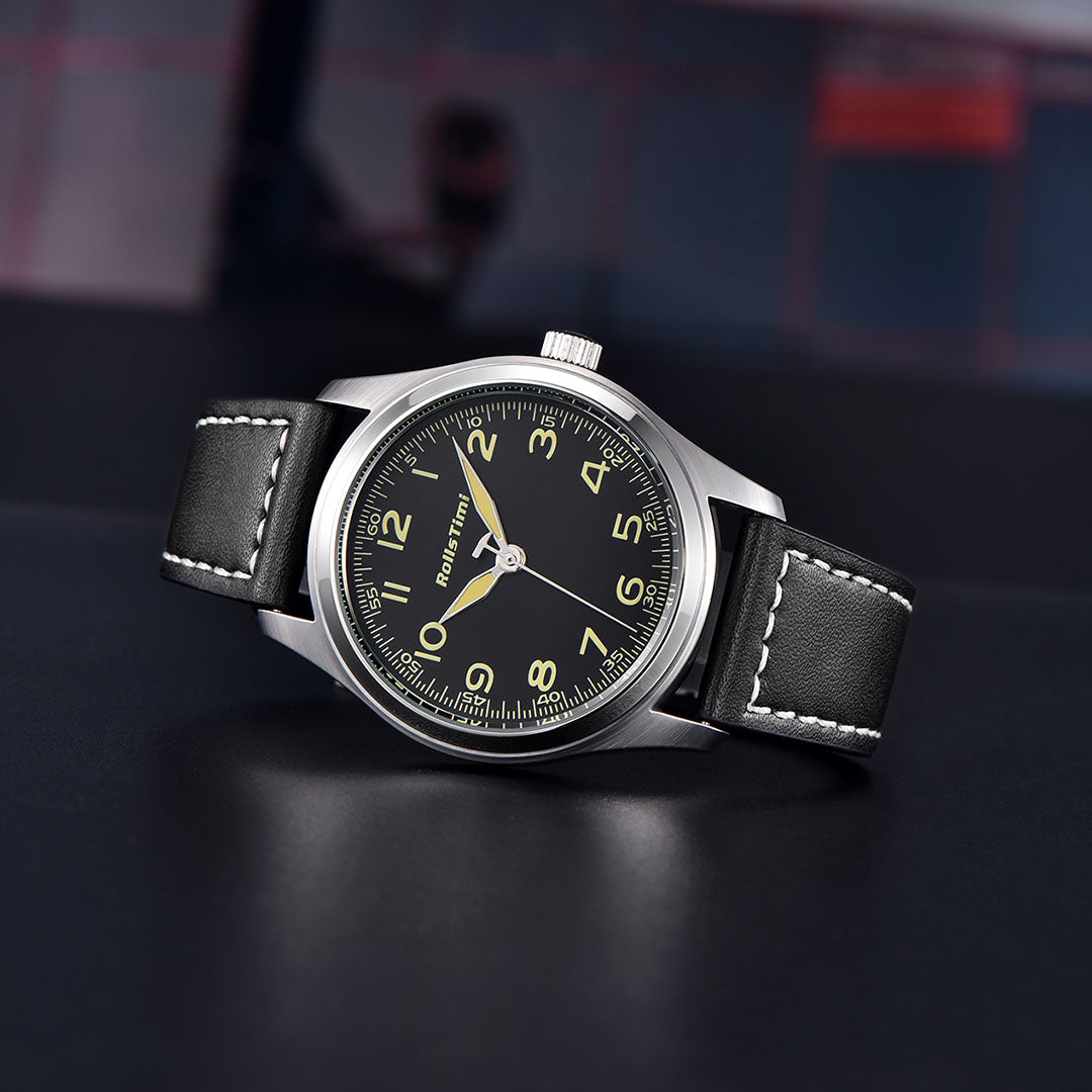 RollsTimi RT7901 Men's Quartz Watches Casual Pilot Sports Leather Wrist Watch for Men Business Wristwatch