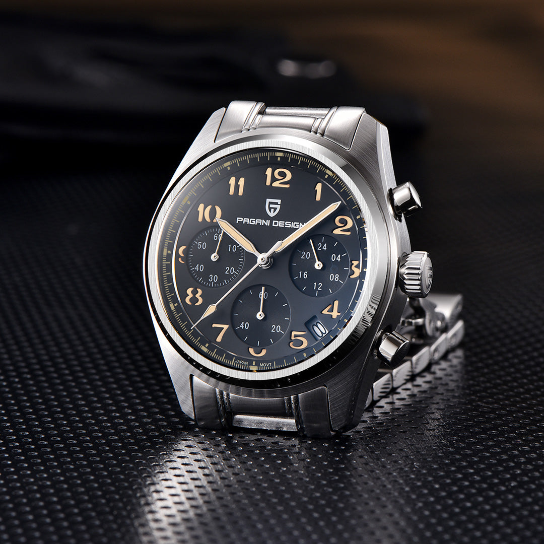 PAGANI DESIGN PD 1773 Classic Vintage Pilot Watch Men's Sport Quartz VK63 Sapphire Stainless Steel C3 Chronograph