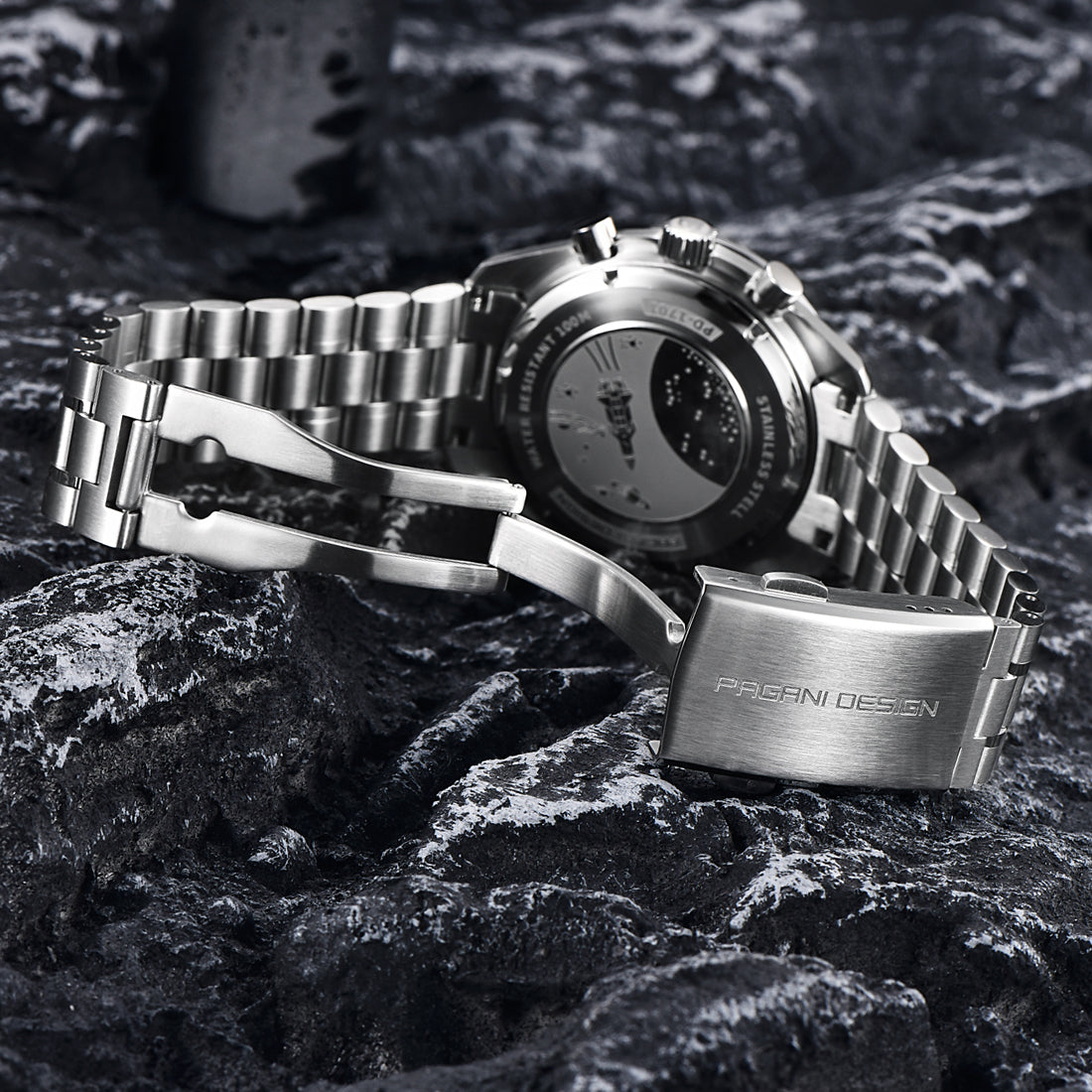 PAGANI DESIGN  PD 1701 Men's Quartz Watches Stainless Steel Chronograph Wristwatch with Pepsi Bezel