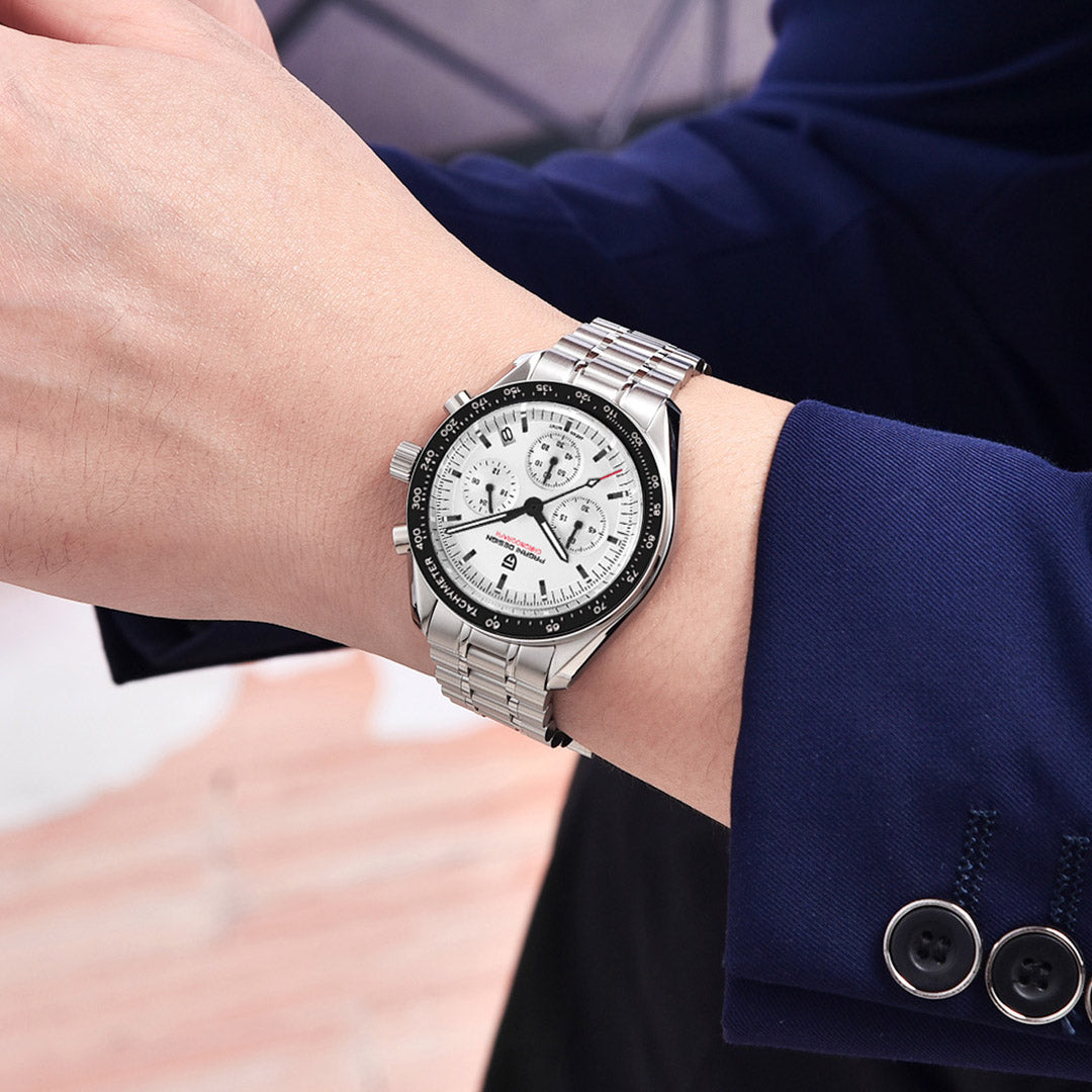 PAGANI DESIGN  PD 1701 Men's Quartz Watches Stainless Steel Chronograph Wristwatch with Pepsi Bezel