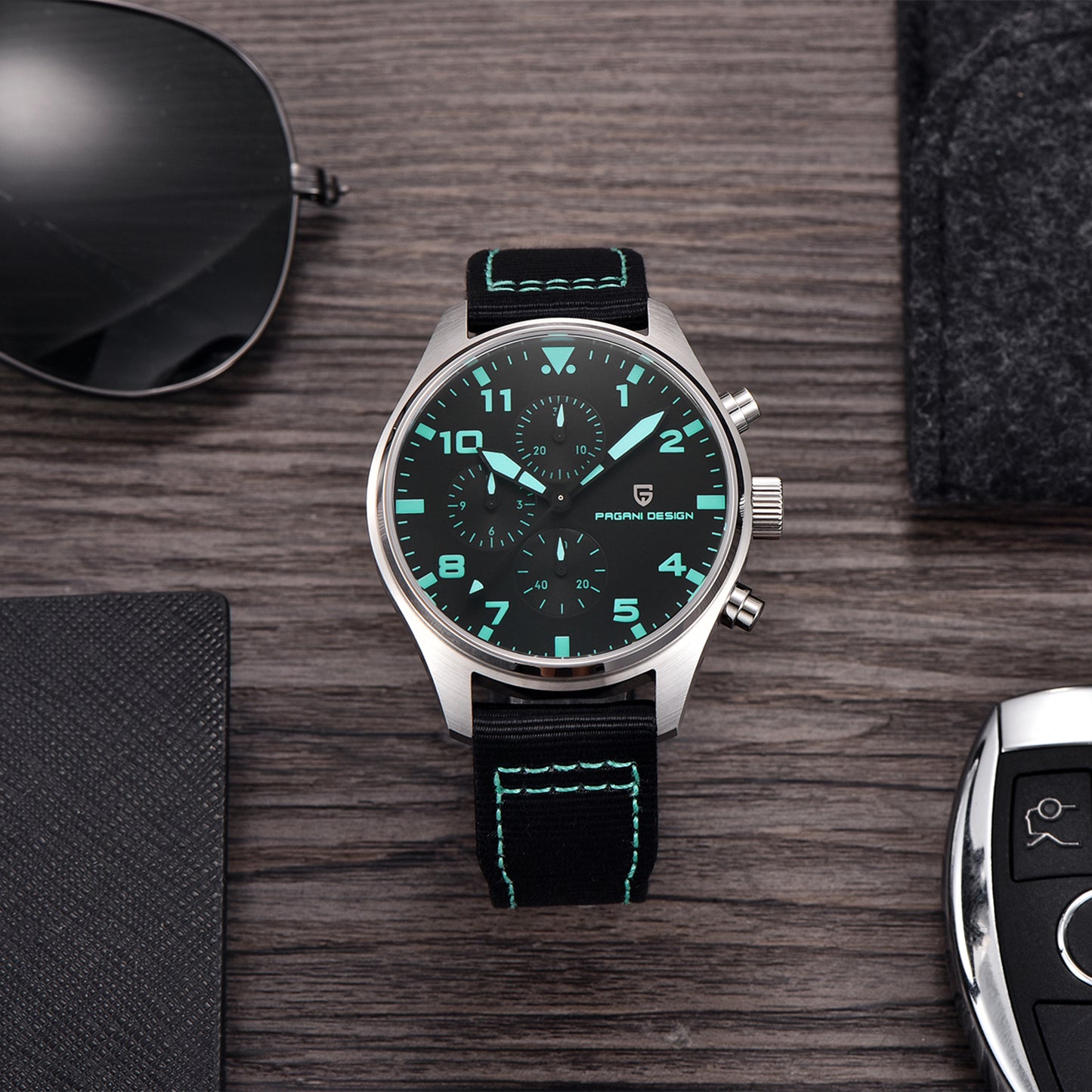 PAGANI DESIGN PD1703  Men's Quartz Watches 42MM Stainless Steel Sports Chronograph Pilot Wrist Watch for Men Waterproof Wristwatch
