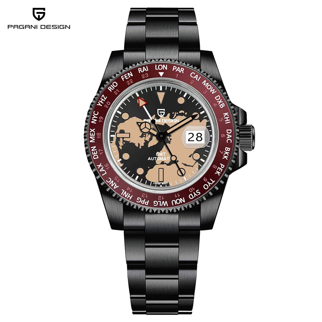 PAGANI DESIGN PD 1758 Men's Automatic Watches 40MM Stainless Steel Watch with NH34 GMT Movt Waterproof Wrist Watch for Men Sapphire Dial Glass