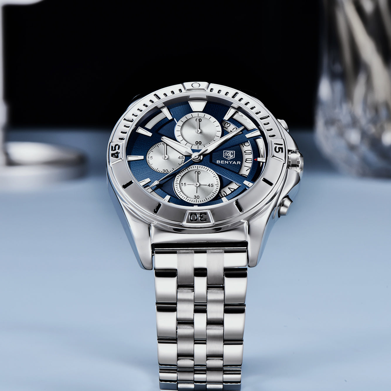 BENYAR BY 5180 New Watch Men Sport Quartz Male Chronograph Date Top Brand Luxury Clock 43MM Stainless Steel Military Business Wristwatch