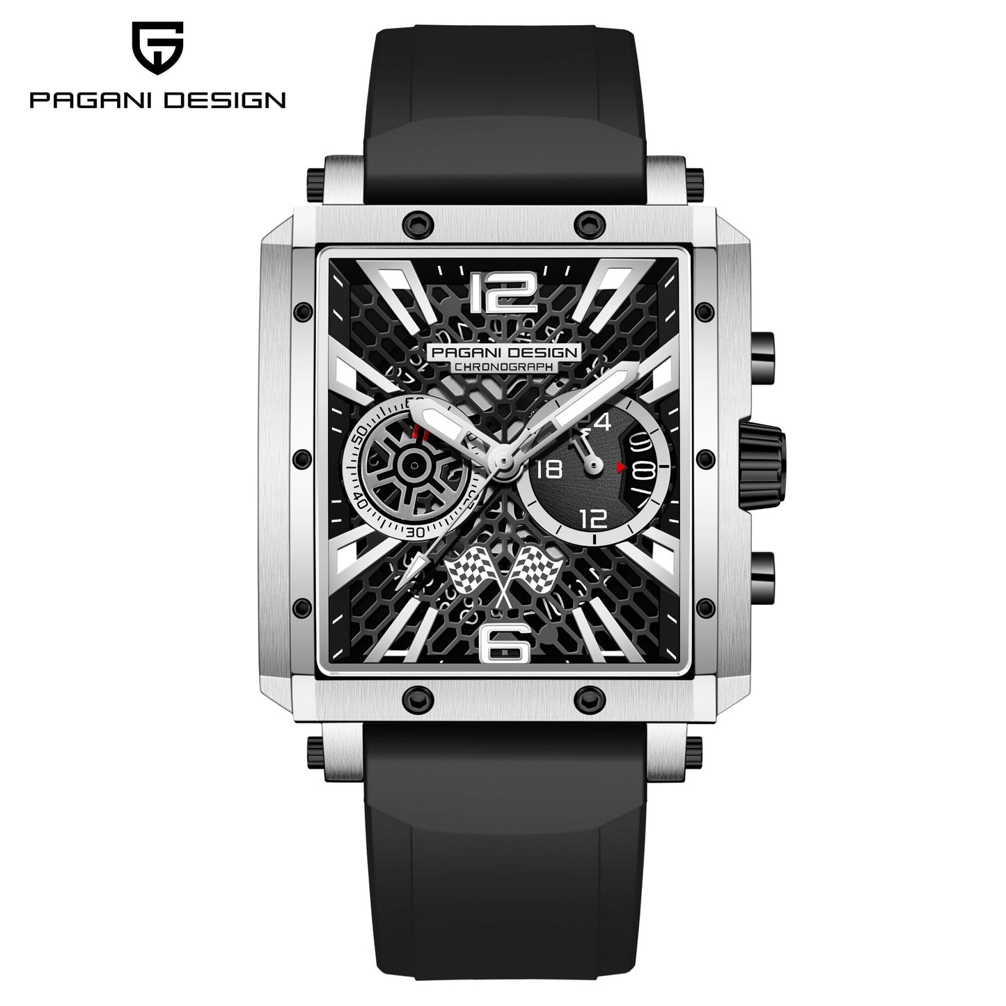 PAGANI DESIGN PD 1725 Men's Quartz Watch 42MM Rectangular Stainless Steel Waterproof Sports Watch VK64 Timing Movement