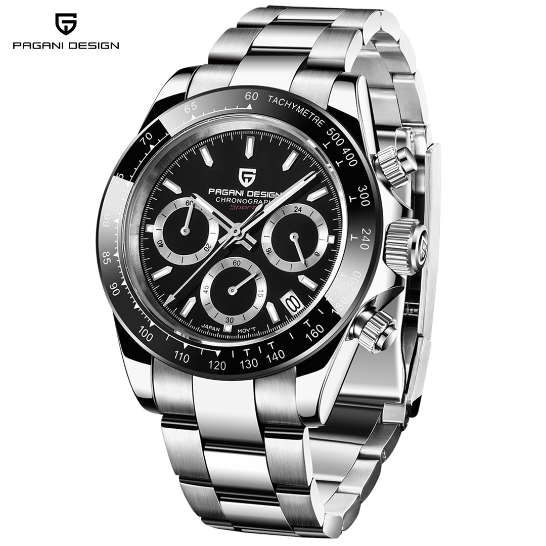 PAGANI DESIGN PD1644 Chronograph Men's Quartz Watches 40mm Stainless Steel Waterproof Panda Wrist Watches for Men