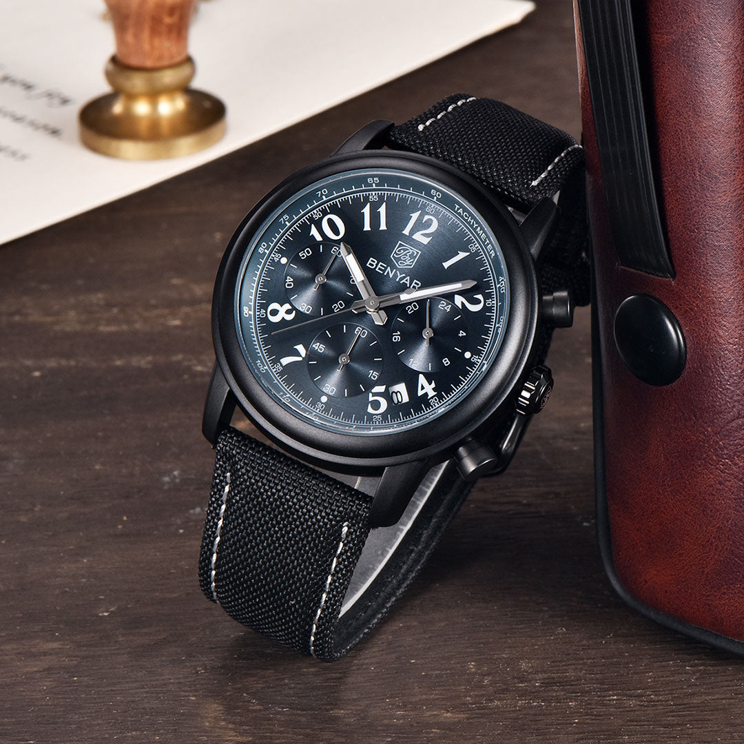 BENYAR BY 5190 Mens Watches Top Brand Luxury Chronograph Sport Quartz Watch  42mm For Men Military Watch Luminous Clock