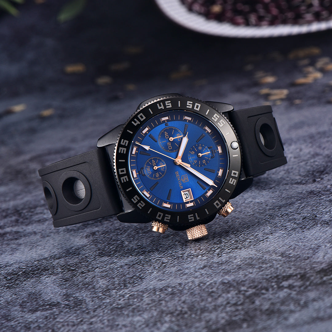 BENYAR BY 5198 Men Watch Chronograph Date Waterproof Sport Stainless Steel 42MM Male Wristwatch Top Brand Luxury Blue Military Man Clock