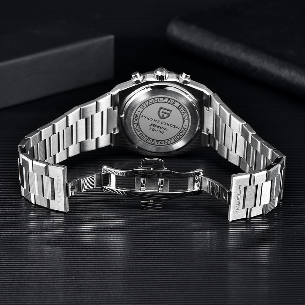 PAGANI DESIGN PD1707 Men's Sports Quartz Watches 40mm New Chronograph Wrist Watch for Men Sapphire Stainless Steel Leather Watchband Waterproof Business Dress Wristwatch