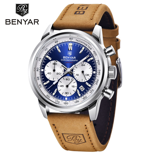 BENYAR BY 5188 Men Watch  Chronograph Date Waterproof Sport Genuine Leather 42mm Male Wristwatch Top Brand Luxury Military Man Clock Gift