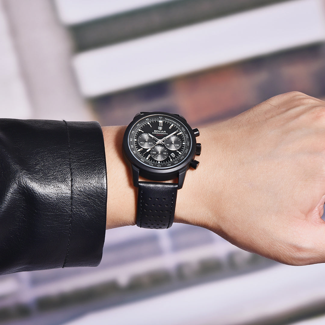 BENYAR BY 5188 Men Watch  Chronograph Date Waterproof Sport Genuine Leather 42mm Male Wristwatch Top Brand Luxury Military Man Clock Gift