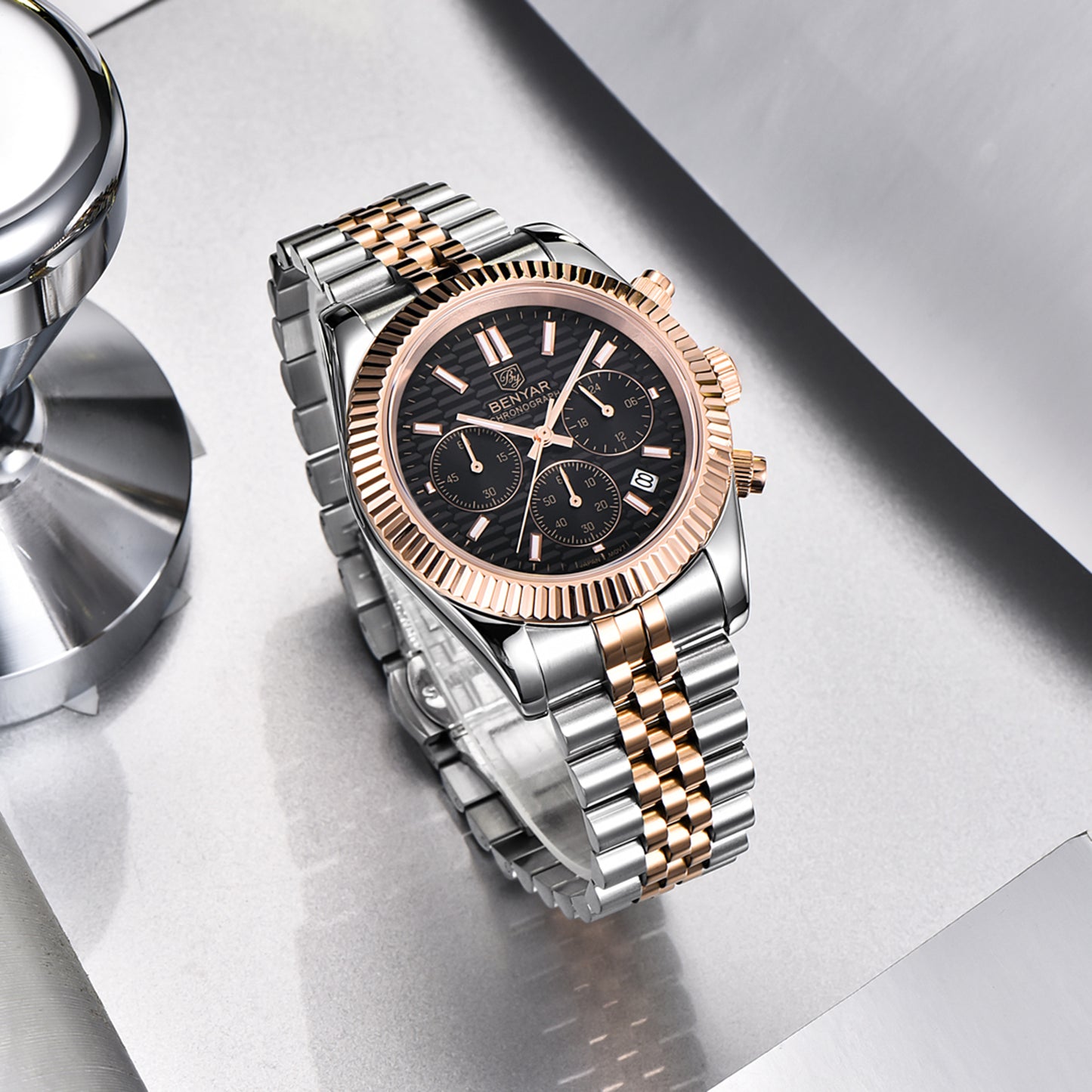 BENYAR BY S001 Men's Quartz Watches  Top Brand Luxury Waterproof Men 40.5MM Stainless Steel Sapphire  Chronograph Clock