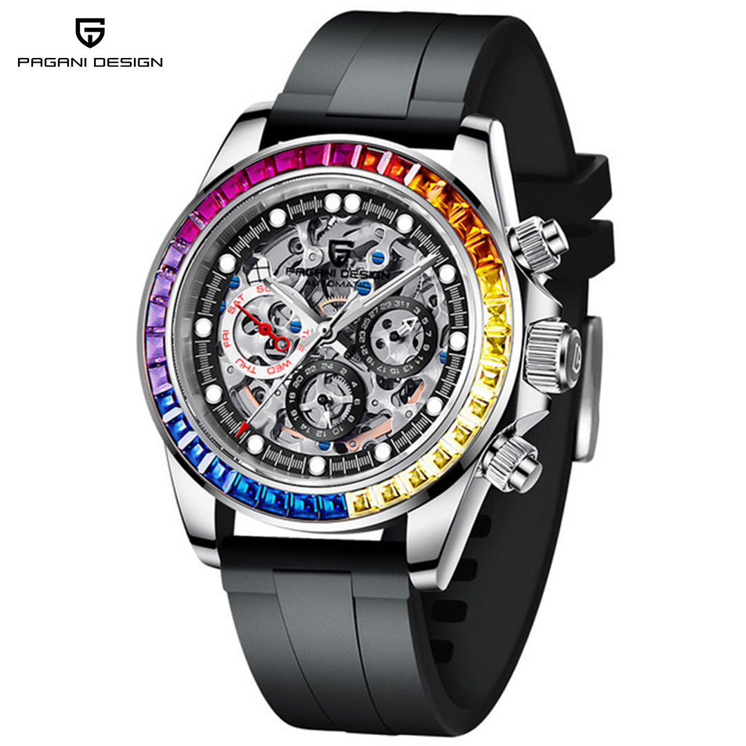 PAGANI DESIGN PD1653 Rainbow Men's Automatic Watches 40mm Stainless Steel Waterproof Skeleton Wrist Watches for Men