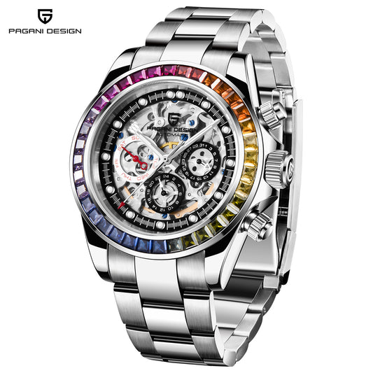 PAGANI DESIGN PD1653 Rainbow Men's Automatic Watches 40mm Stainless Steel Waterproof Skeleton Wrist Watches for Men