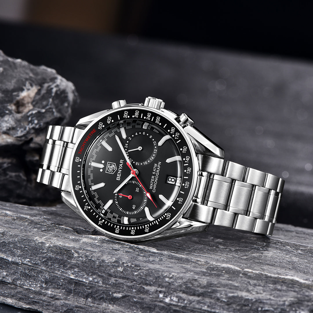 BENYAR BY 5194 Men Watch Chronograph Date Waterproof Sport 43MM Stainless Steel Male Wristwatch Top Brand Luxury Military Man Clock Gift