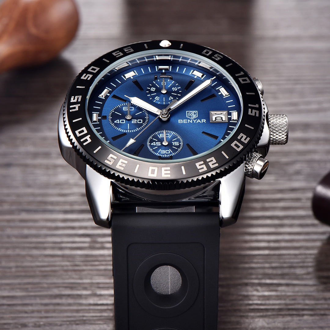 BENYAR BY 5198 Men Watch Chronograph Date Waterproof Sport Stainless Steel 42MM Male Wristwatch Top Brand Luxury Blue Military Man Clock