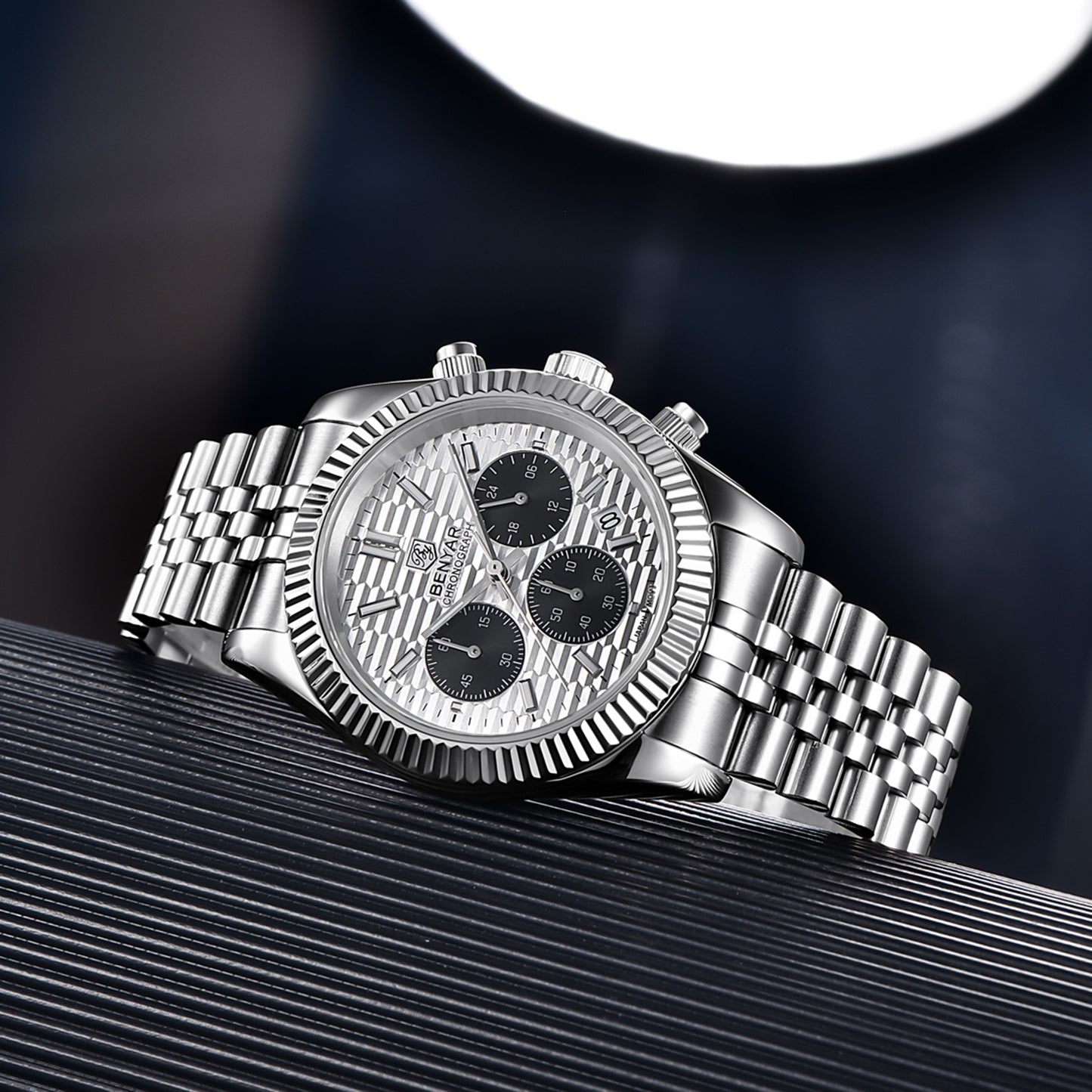 BENYAR BY S001 Men's Quartz Watches  Top Brand Luxury Waterproof Men 40.5MM Stainless Steel Sapphire  Chronograph Clock