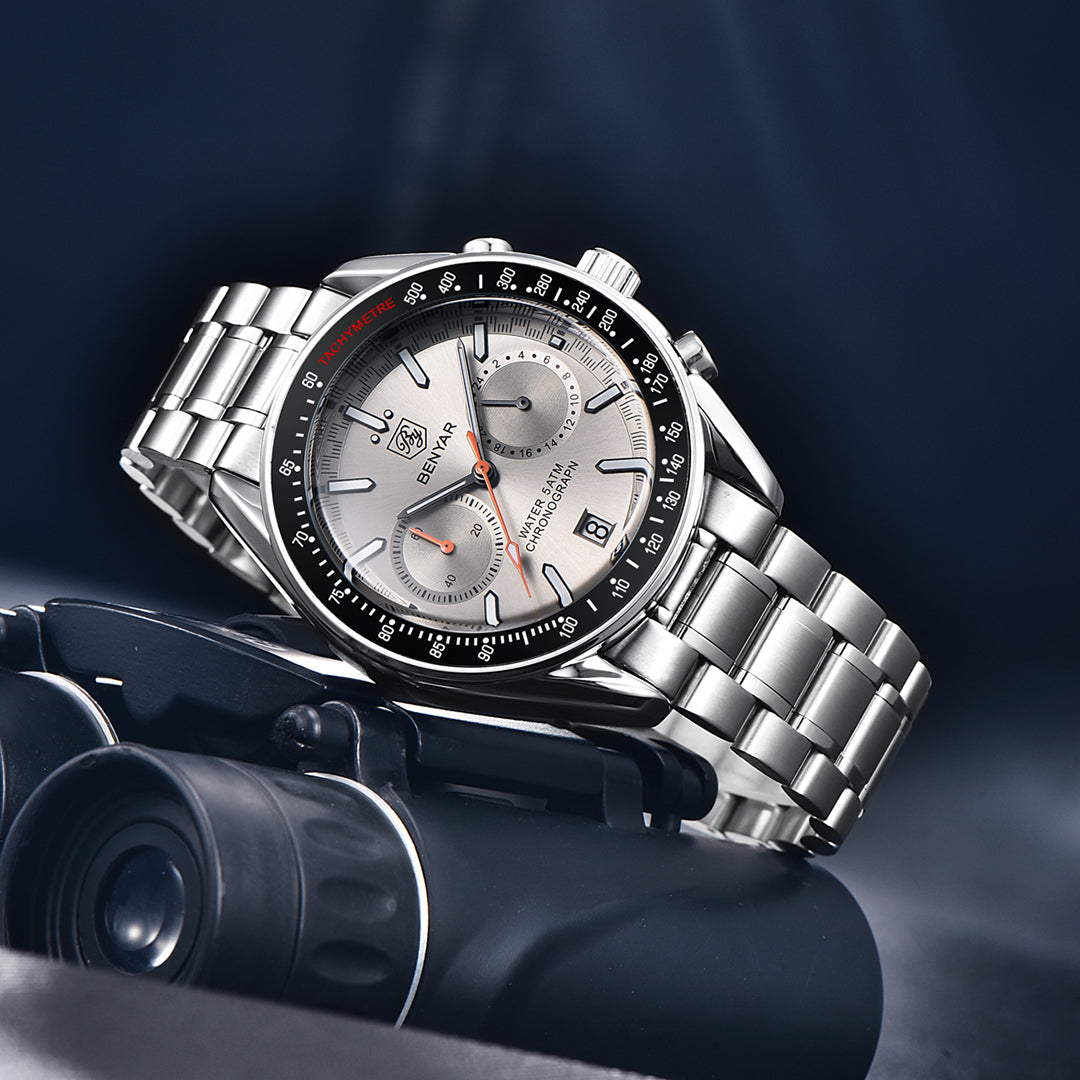BENYAR BY 5194 Men Watch Chronograph Date Waterproof Sport 43MM Stainless Steel Male Wristwatch Top Brand Luxury Military Man Clock Gift